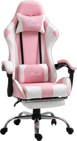 Vinsetto Cadeira Gaming Ergonómica Reclinável Giratória com Apoio para a Cabeça Apoio para os Pés e Almofada 64x67x119-127 cm Rosa | Aosom Portugal