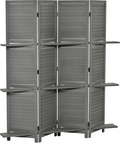 HOMCOM Biombo interior 4 Painéis 160 x 170 cm 3 prateleiras Dobráveis separador de ambiente Portas de ripas Madeira de Paulownia | Aosom Portugal