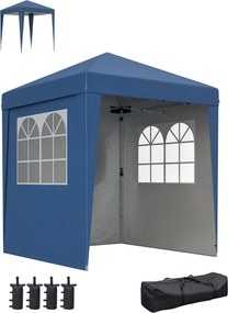 Tenda de jardim dobrável 202 C x 202 L x 261 A cm, ajustável em altura, com proteção UV 30+, 3 paredes laterais, azul