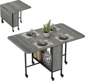 Mesa de cozinha dobrável e extensível com rodas (CADEIRAS NÃO INCLUIDAS), para até 6 pessoas, com prateleira integrada, 6 rodas, cinzenta