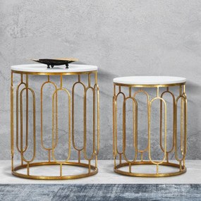 CONJUNTO DE 2 MESAS DE APOIO 46X55-39X48 CM DOURADO E BRANCO