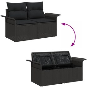 Conjunto de Sofá de 7 Peças para Jardim com Almofadas Preto Rattan Pol