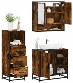 vidaXL 3 pcs conjunto de móveis WC madeira processada carvalho fumado