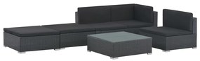 6 pcs conjunto lounge de jardim c/ almofadões vime PE preto