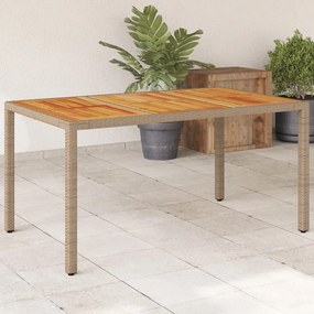 vidaXL Mesa de jardim 150x90x75 cm vime PE e madeira de acácia bege