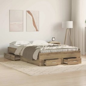 Cama com Gavetas vidaXL Carvalho Artisan 120x190 cm Madeira de engenharia
