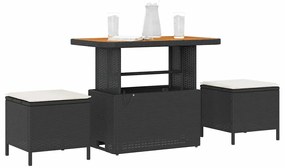 Conjunto de Jantar de Jardim com 3 Peças e Almofadas Preto Vime Rattan