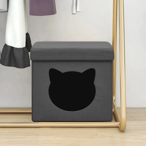 vidaXL Banco de arrumação dobrável padrão gato tecido cinzento-escuro