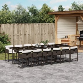 13 pcs conjunto jantar p/ jardim c/ almofadões vime PE castanho