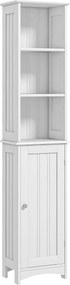 kleankin Coluna Casa de Banho com 3 Compartimentos de Armazenamento Porta e Prateleiras Ajustáveis 34x23x165 cm Branco | Aosom Portugal