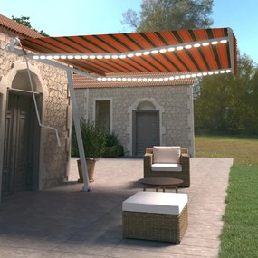 vidaXL Toldo autom. LED e sensor de vento 400x350 cm laranja/castanho