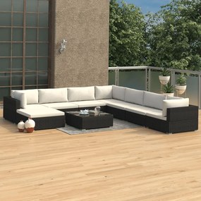 vidaXL 9 pcs conjunto lounge de jardim c/ almofadões vime PE preto