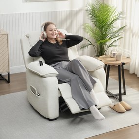 Poltrona relax elétrica, reclinável, com porta USB, apoio para os pés, bolsos laterais e comando à distância, 86x90x103 cm, cor creme