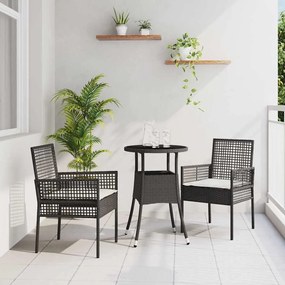 vidaXL Conjunto de Jantar Jardim 3 Peças Preto Poli Rattan