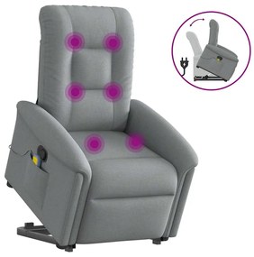 vidaXL Poltrona reclinável massagens tecido cinzento-claro