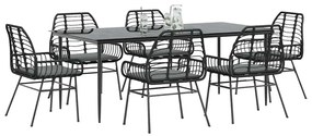 Conjunto de jantar jardim 7 peças almofadas vidro vime PE preto