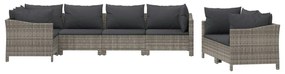 7 pcs conjunto lounge de jardim c/ almofadões vime PE cinzento