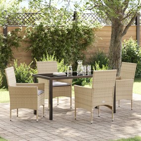 vidaXL Conjunto de Jantar para Jardim de 5 Peças com Almofadas Bege Rattan Poliéster