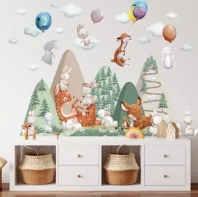 Papel parede criança - Colinas com cervos e coelhinhos