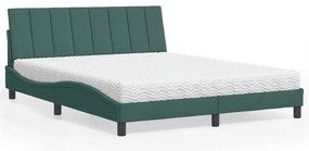 Cama com colchão 160x200 cm veludo verde-escuro