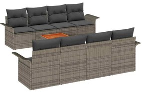 Conjunto de Sofá de Jardim com 9 peças e almofadas cinzas, em Rattan S