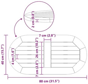 Tampo de Mesa 80x40x2,2 cm Oval de Madeira Sólida de Acácia
