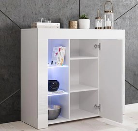 Aparador "Lucrecia" com Luz LED - 94x83x35 cm - Branco Brilhante - Des