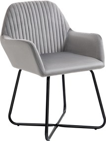 HOMCOM Cadeira de Sala de Jantar Estofada em Veludo com Base Metálica Cruzada Cadeira de Leitura 60x56,5x85 cm Cinza | Aosom Portugal