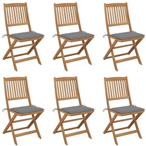 Cadeiras de jardim dobráveis c/ almofadões 6 pcs acácia maciça