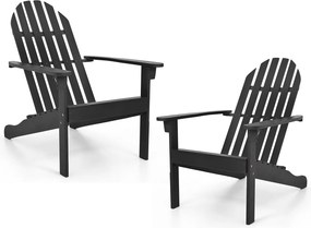 Conjunto de 2 Cadeiras Adirondack (MESA NÃO INCLUIDA), 93 x 66 x 86 cm, Madeira Maciça de Acácia, Preto
