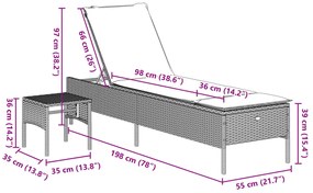 Espreguiçadeira com mesa e almofadão vime PE castanho