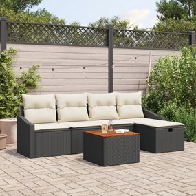 Conjunto de Sofá de Jardim de 6 Peças com Almofadas Preto Rattan Polié