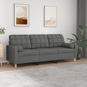 Sofá 3 lugares + almofadas decoração 180 cm tecido cinza-escuro