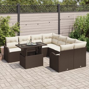 Conjunto de Sofás de Jardim vidaXL 9 Peças com Almofadas de Polyrattan