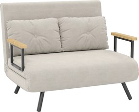 HOMCOM Sofá Cama 2 Lugares Convertível em Cama de 2 Lugares Dobrável com Encosto Ajustável em 5 Níveis e 2 Almofadas 102x73x81cm Bege Claro | Aosom Portugal