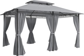 Outsunny Pérgola para Jardim 3x4 m Pérgola de Exterior com Telhado Duplo 6 Paredes Laterais Estrutura Metálica Cinza Escuro | Aosom Portugal