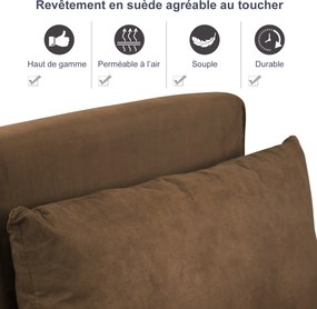 Poltrona-cama convertível de 1 lugar com capa removível, grande conforto, almofada, pés e braços em metal, camurça castanha