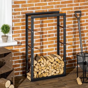 Porta-lenha Prateleira para lenha de lareira Porta-lenha de design contemporâneo Carga máxima: 100 kg Dimensões: 60 x 25 x 100 cm Metal preto