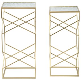 CONJUNTO DE 2 MESAS DE APOIO DOURADAS 31,5X31,5X68-28X28X64 CM
