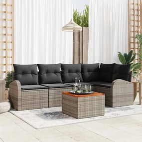 vidaXL Conjunto de Sofás Jardim de 6 Peças com Almofadas Cinza Rattan Acácia