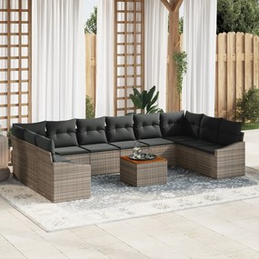 Conjunto de Sofás de Jardim de 11 Peças com Almofadas Cinza Rattan Sin