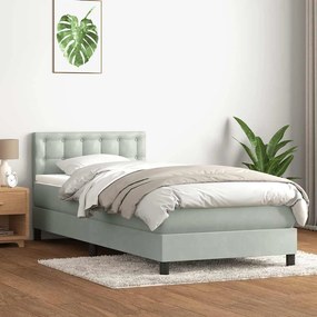 vidaXL Cama box spring com colchão 100x210 cm veludo cinzento claro