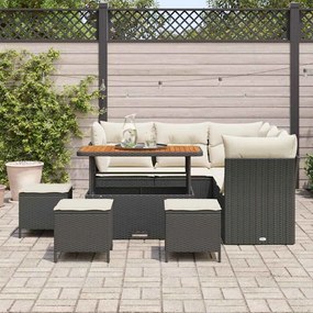 Conjunto de Sofá de Jardim vidaXL de 9 Peças com Almofadas Preto Ratta