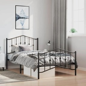 Estrutura de cama com cabeceira e pés 100x190 cm metal preto