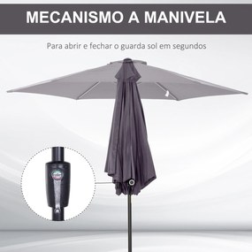 Outsunny Chapéu de Sol de Jardim Ø270x235cm Chapéu de Sol de Alumínio Reclinável com Manivela e 6 Hastes para Terraço Exterior Balcão Cinza