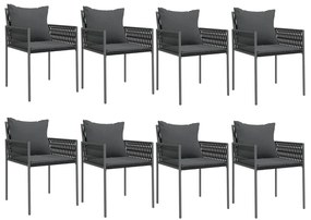 9 pcs conjunto de jantar p/ jardim com almofadões vime PE e aço