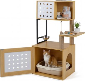 Arranhador para gatos 3 em 1  com vários níveis 72 x 43 x 117,5 cm, postes de sisal, condomínio, zona de refeições, bola suspensa, recinto e caixa de