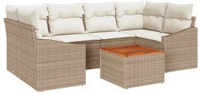 Conjunto de Sofá de Jardim 7 pcs Bege, branco 55 x 55 x 37 cm
