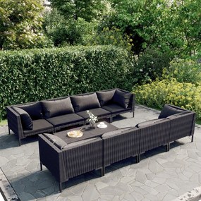 vidaXL 9 pcs conj. lounge jardim c/ almofadões vime PE cinzento-escuro
