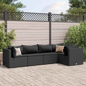 vidaXL 5 pcs conjunto lounge de jardim c/ almofadões vime PE preto